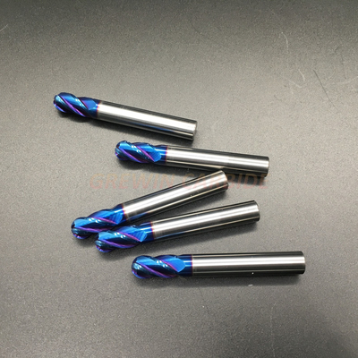 HRC65 το τέλος μύτης σφαιρών καρβιδίου βολφραμίου αλέθει το φλάουτο 2 με μπλε ντυμένο Naco 2.5X8X50